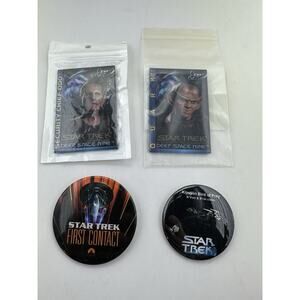 4 Vintage Star Trek Buttons Lot First Contact Klingon Deep Space Nine Quark ODO